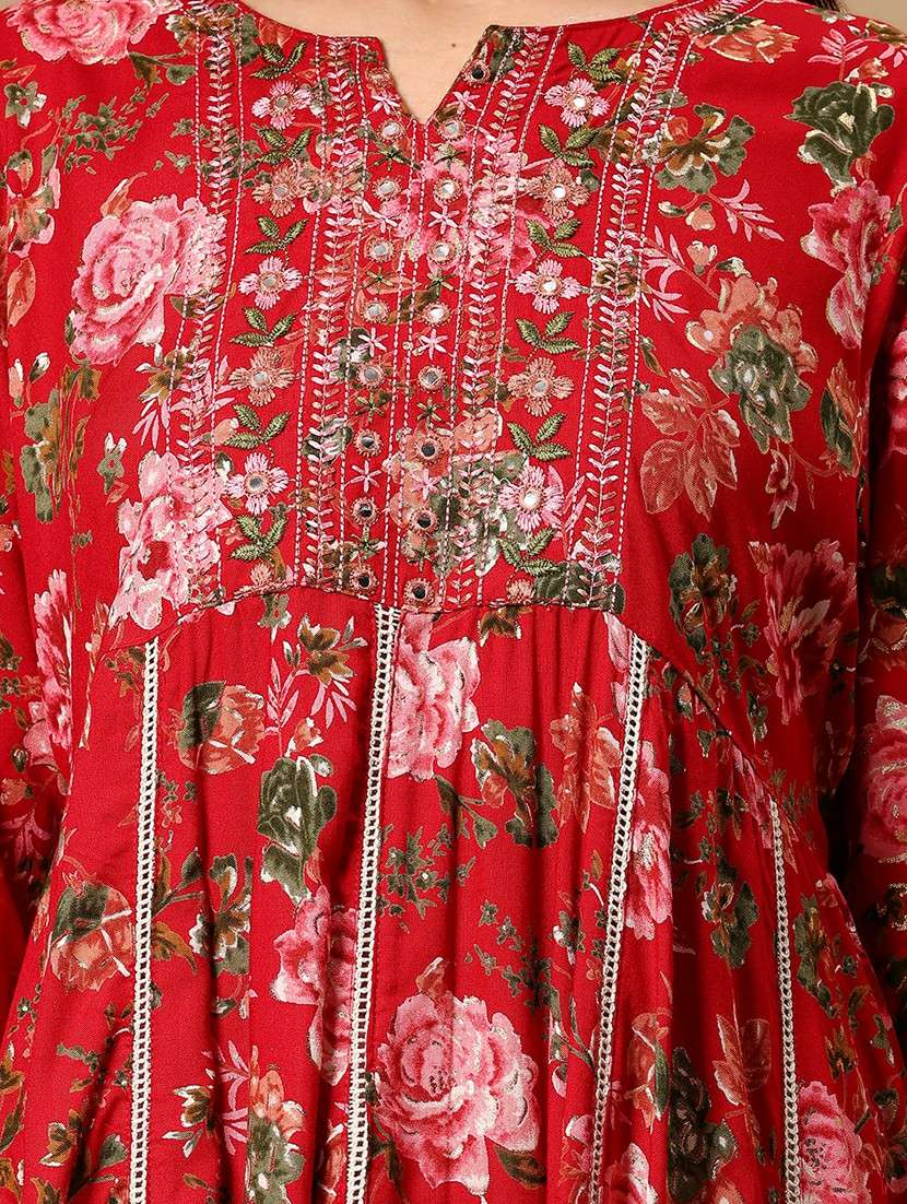 women floral printed three quarter sleeve anarkali kurta - 22165579 -  Standard Image - 5