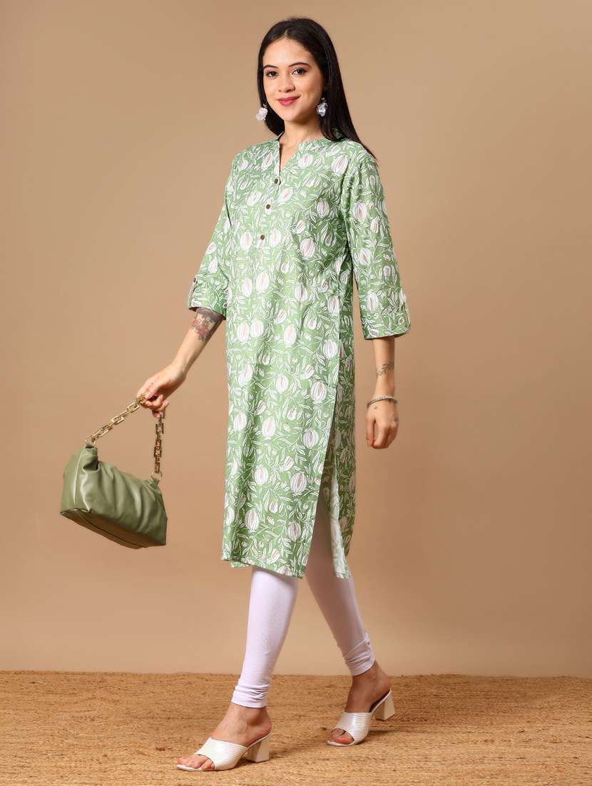 women floral printed three quarter sleeve straight kurta - 22165581 -  Standard Image - 3