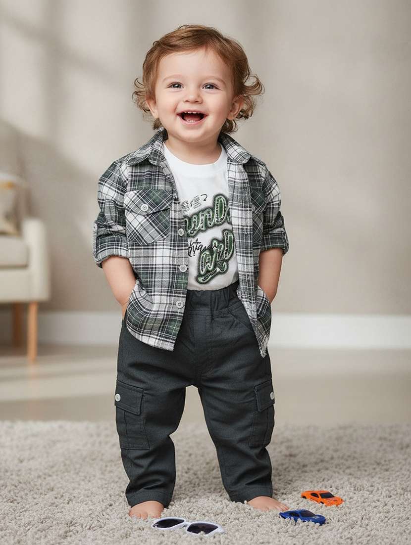 boys checkered long sleeve full length set