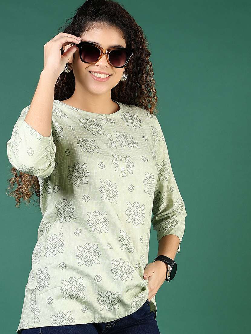 women floral printed three quarter sleeve straight kurti