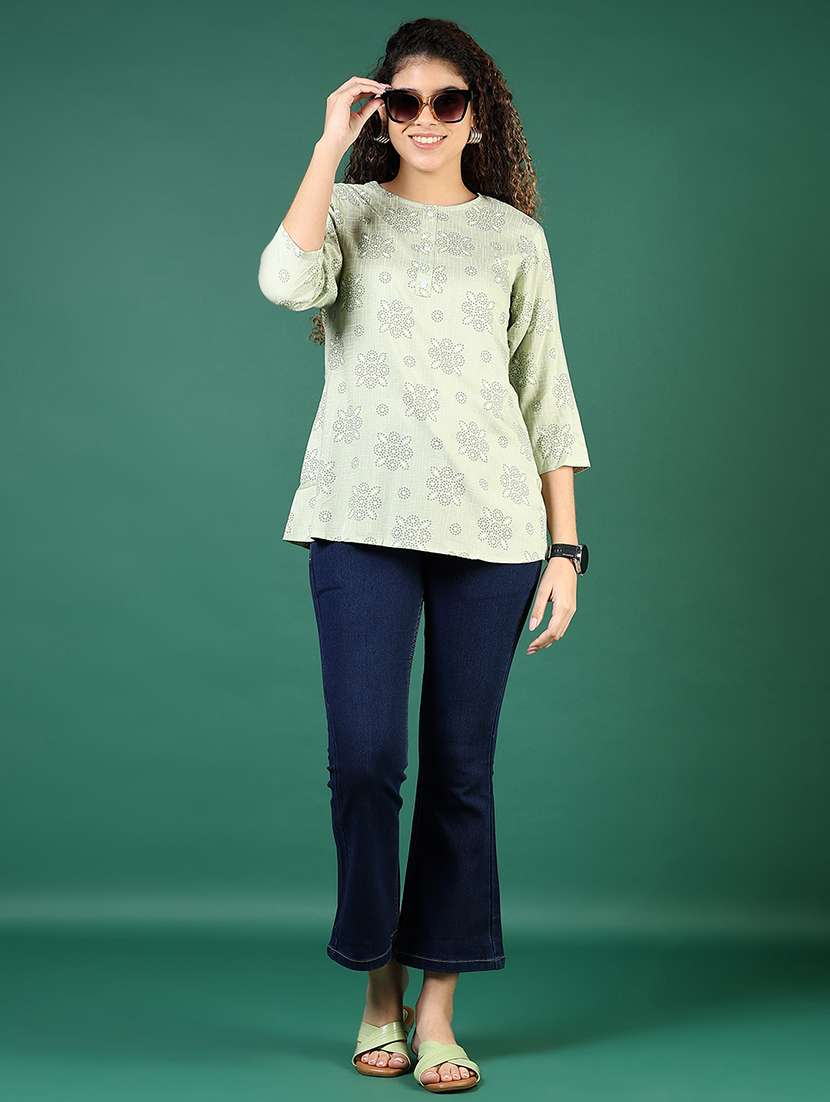 women floral printed three quarter sleeve straight kurti - 22165800 -  Standard Image - 3