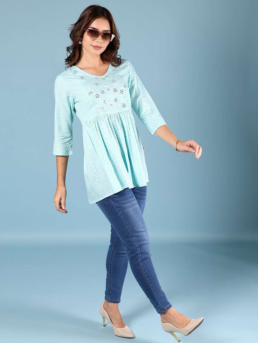 women printed three quarter sleeve flared kurti - 22165801 -  Standard Image - 3