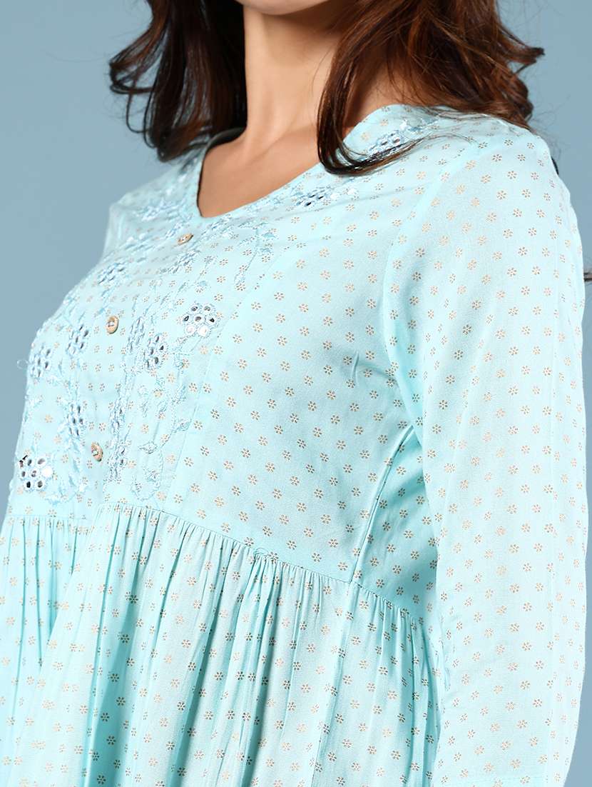women printed three quarter sleeve flared kurti - 22165801 -  Standard Image - 5