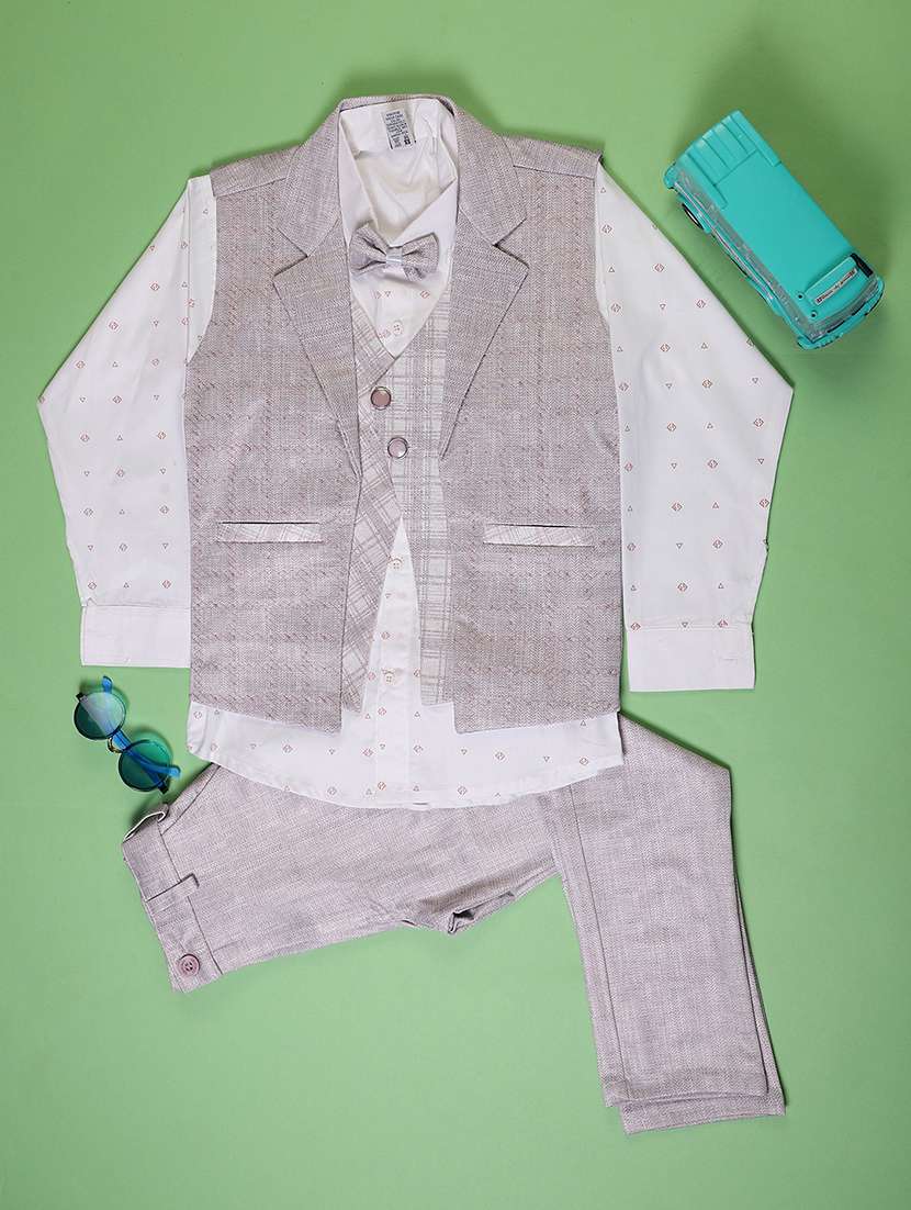 boys checkered long sleeve trouser shirt with waistcoat set