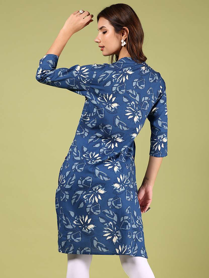 women floral printed three quarter sleeve straight kurta - 22165811 -  Standard Image - 3