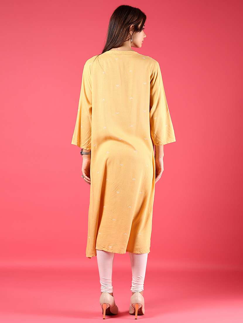 women floral printed three quarter sleeve straight kurta - 22165812 -  Standard Image - 3