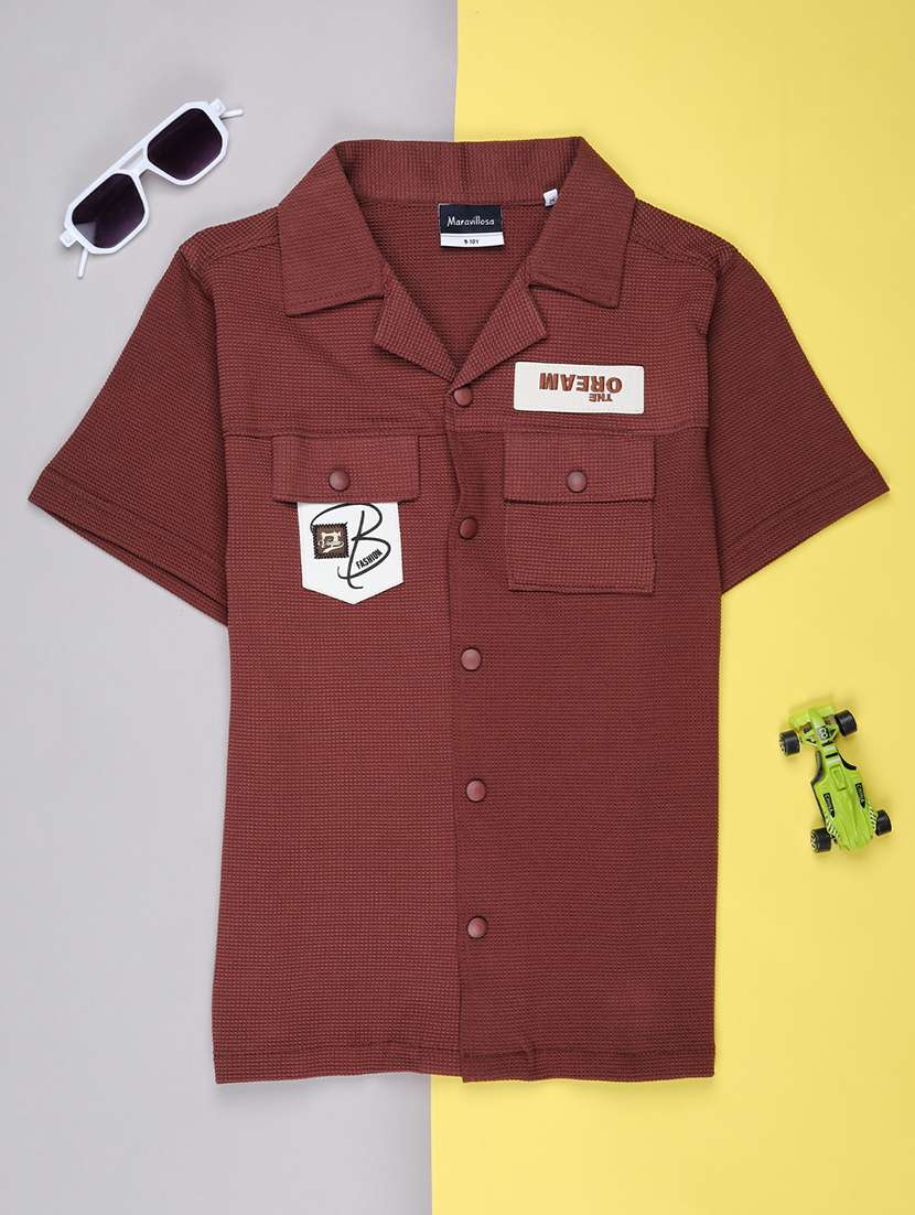 boys solid cuban collar short sleeve shirt