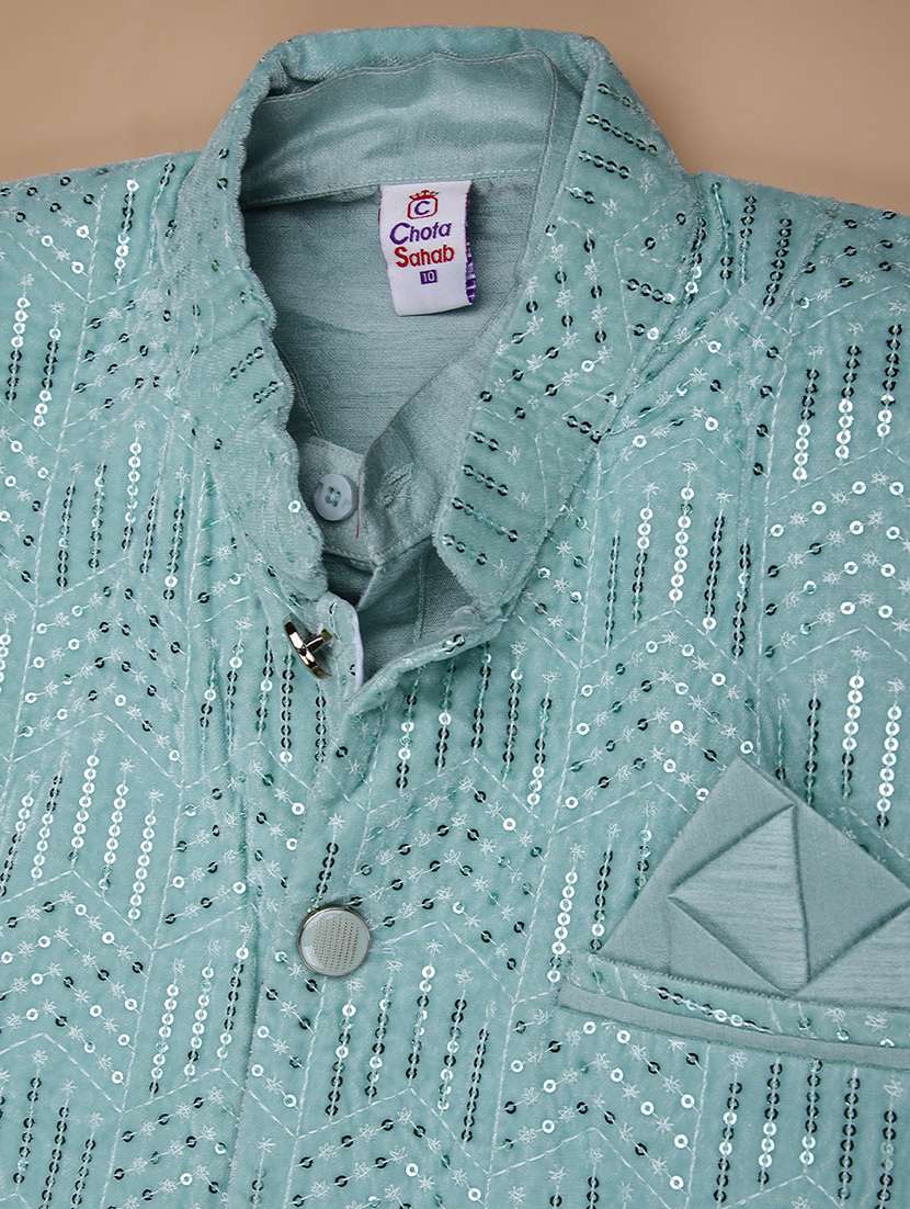 boys embroidered kurta and pyjama set with jacket - 22165927 -  Standard Image - 3