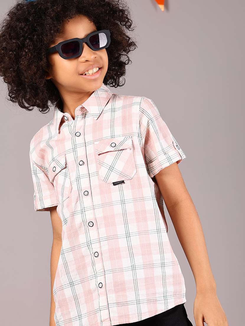 boys checkered short sleeve casual shirt