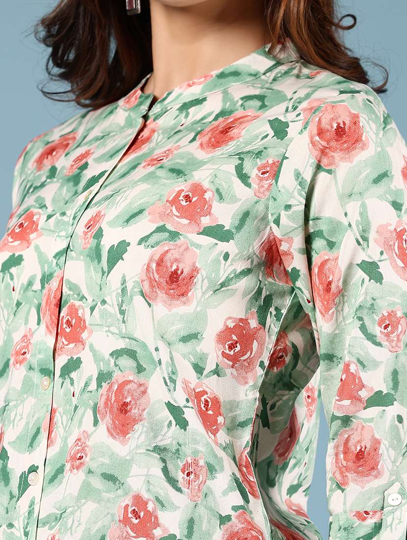 women floral printed three quarter sleeve straight kurta - 22166130 -  Standard Image - 5