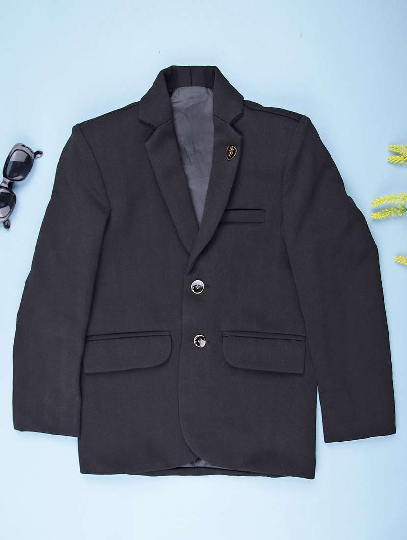 boys solid long sleeve lapel collar blazer