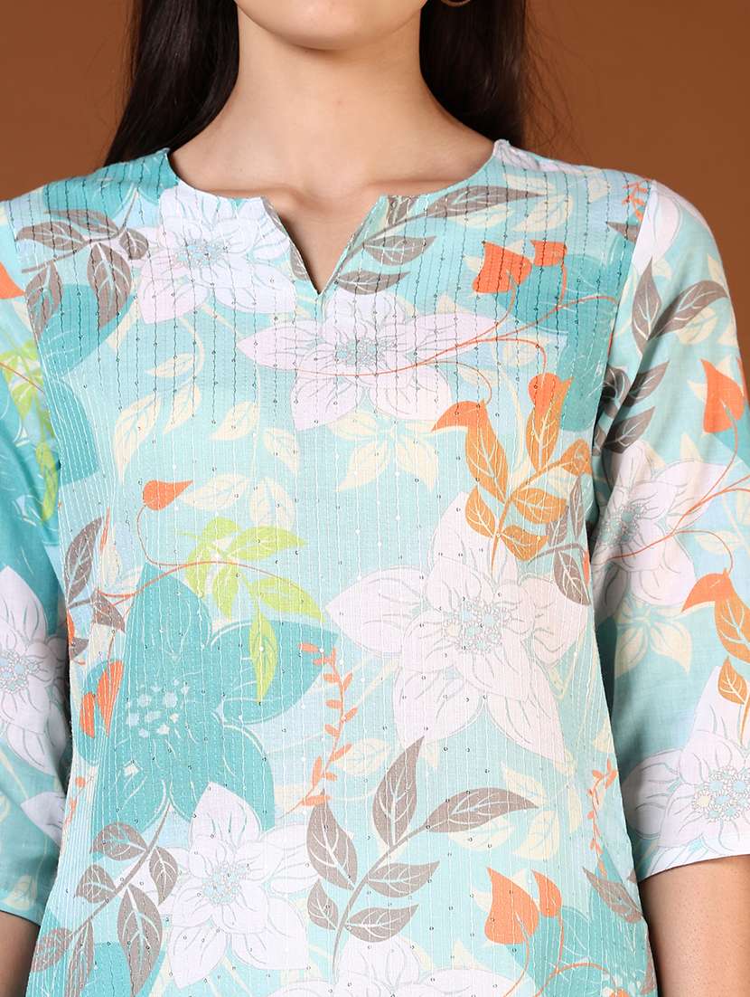 women floral printed three quarter sleeve straight kurta - 22166338 -  Standard Image - 5