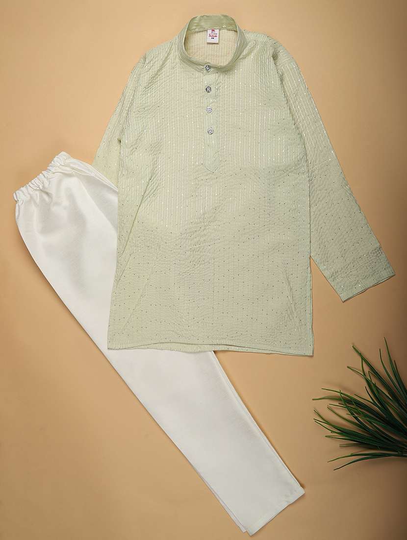boys embroidered long sleeve kurta and pyjama set
