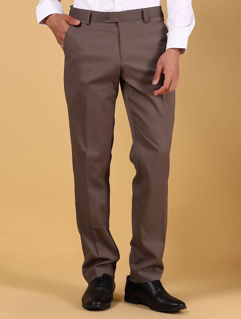 men solid mid rise flat front formal trouser