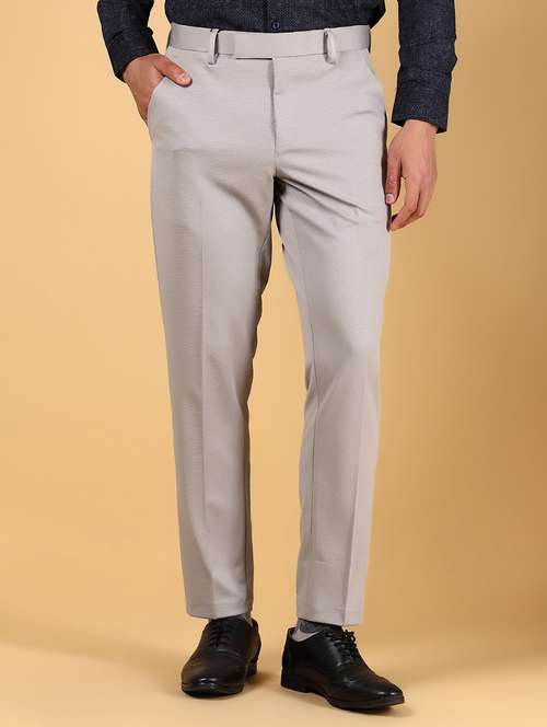 Men Solid Mid Rise Flat Front Formal Trouser