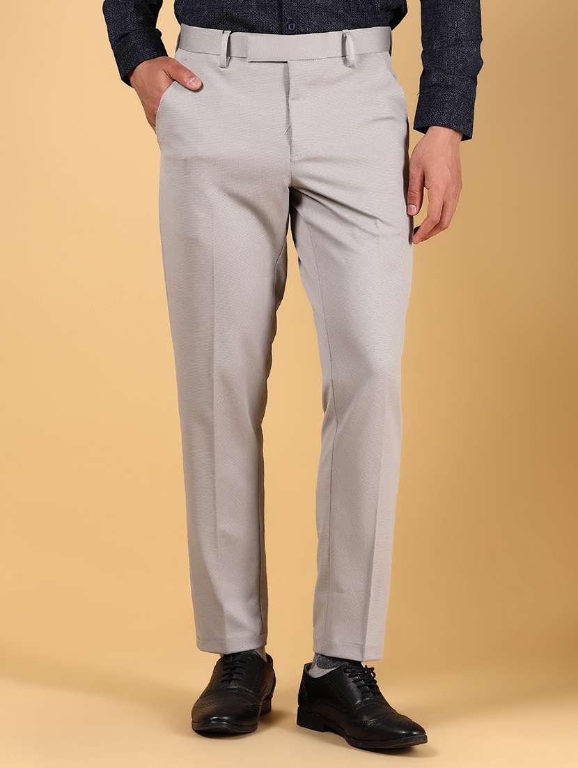 men solid mid rise flat front formal trouser