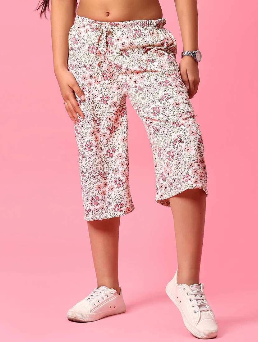 girls floral printed mid rise three-fourth
