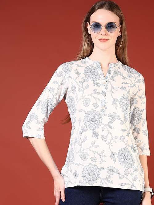 women floral printed three quarter sleeve straight kurti - 22166536 -  Standard Image - 0