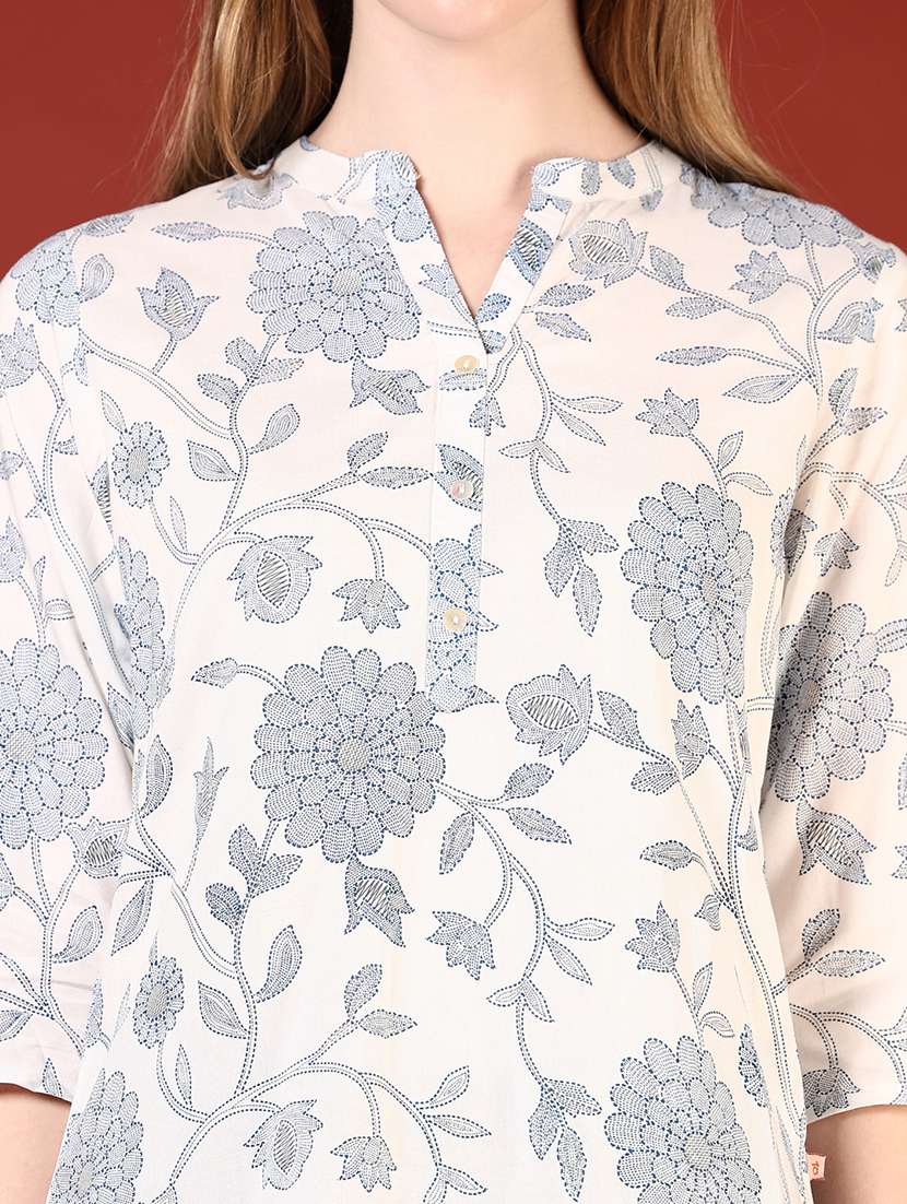 women floral printed three quarter sleeve straight kurti - 22166536 -  Standard Image - 5