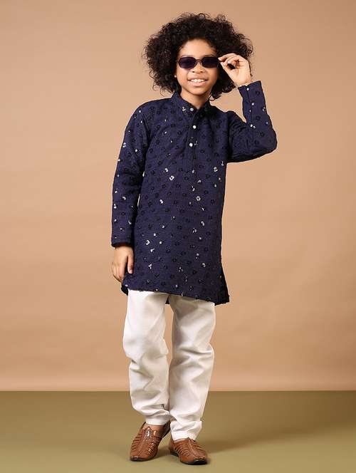 boys embroidered long sleeve kurta and pyjama set - 22166548 -  Standard Image - 0
