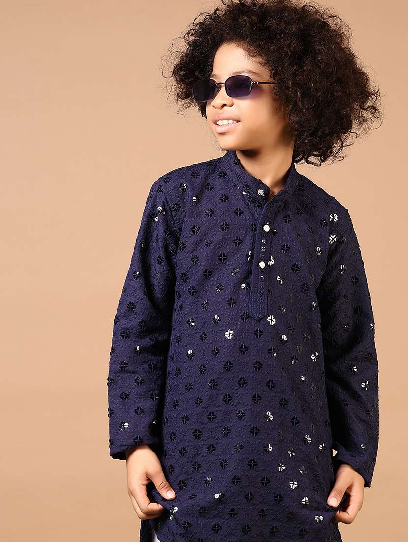 boys embroidered long sleeve kurta and pyjama set - 22166548 -  Standard Image - 3