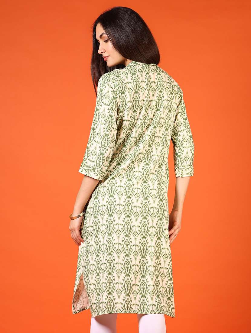 women printed three quarter sleeve straight kurta - 22166653 -  Standard Image - 3