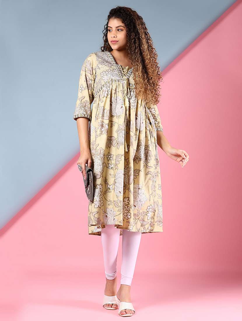 women floral printed three quarter sleeve a-line kurta - 22166654 -  Standard Image - 3