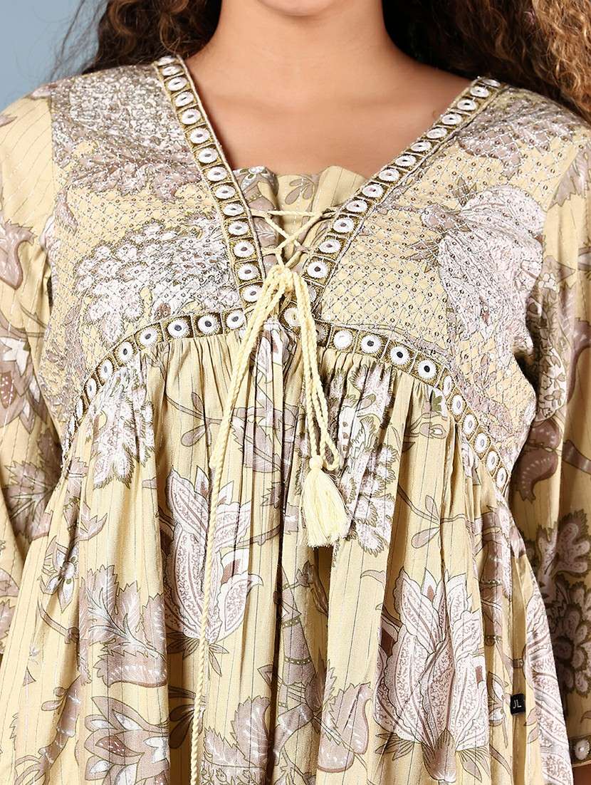 women floral printed three quarter sleeve a-line kurta - 22166654 -  Standard Image - 5