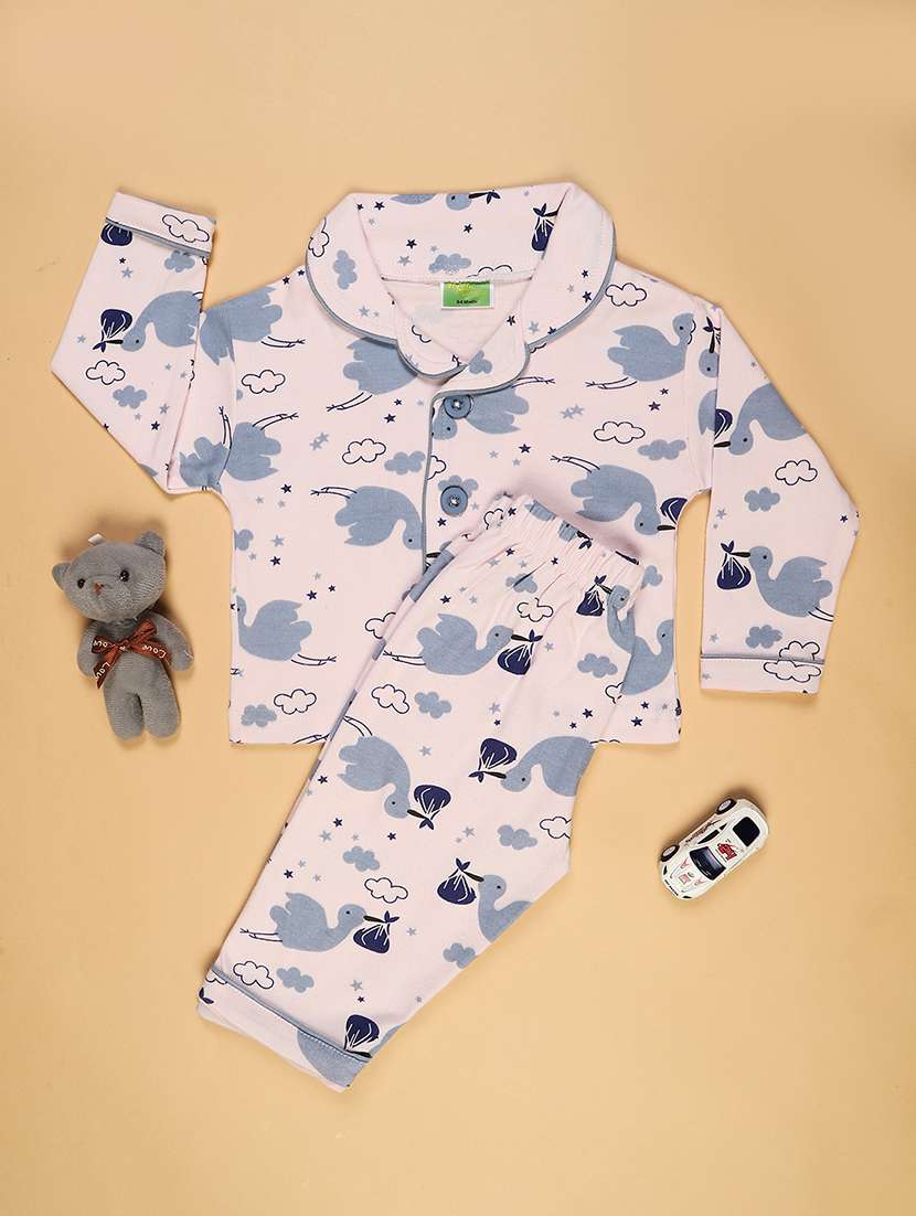 girls printed long sleeve nightwear pyjama set