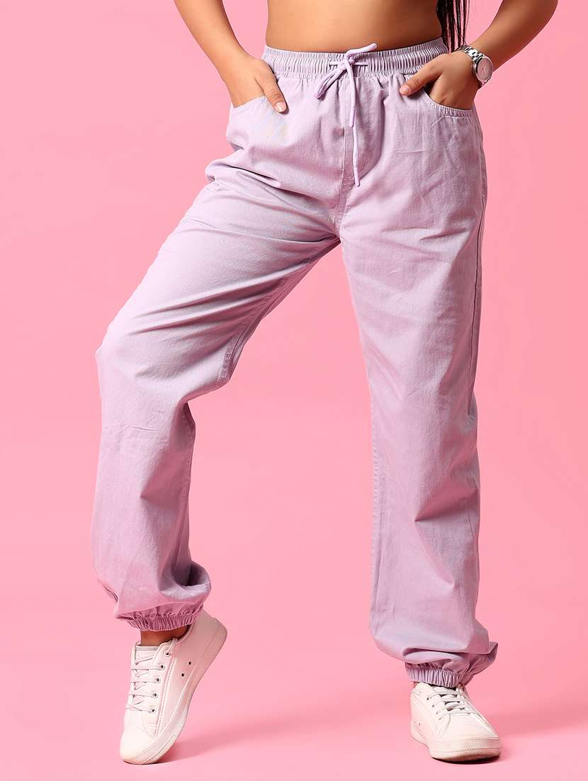 girls solid mid rise relaxed fit jogger