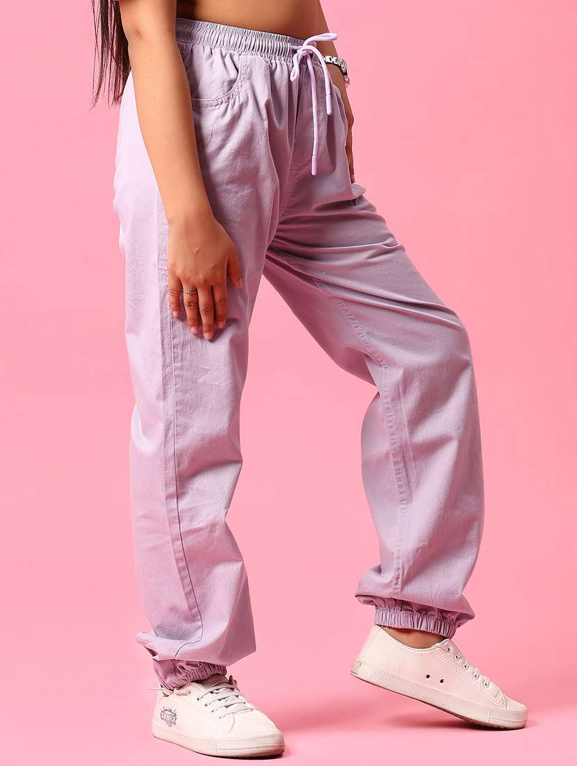 girls solid mid rise relaxed fit jogger - 22166830 -  Standard Image - 5