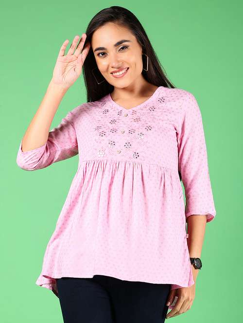 women printed three quarter sleeve flared kurti - 22166835 -  Standard Image - 0