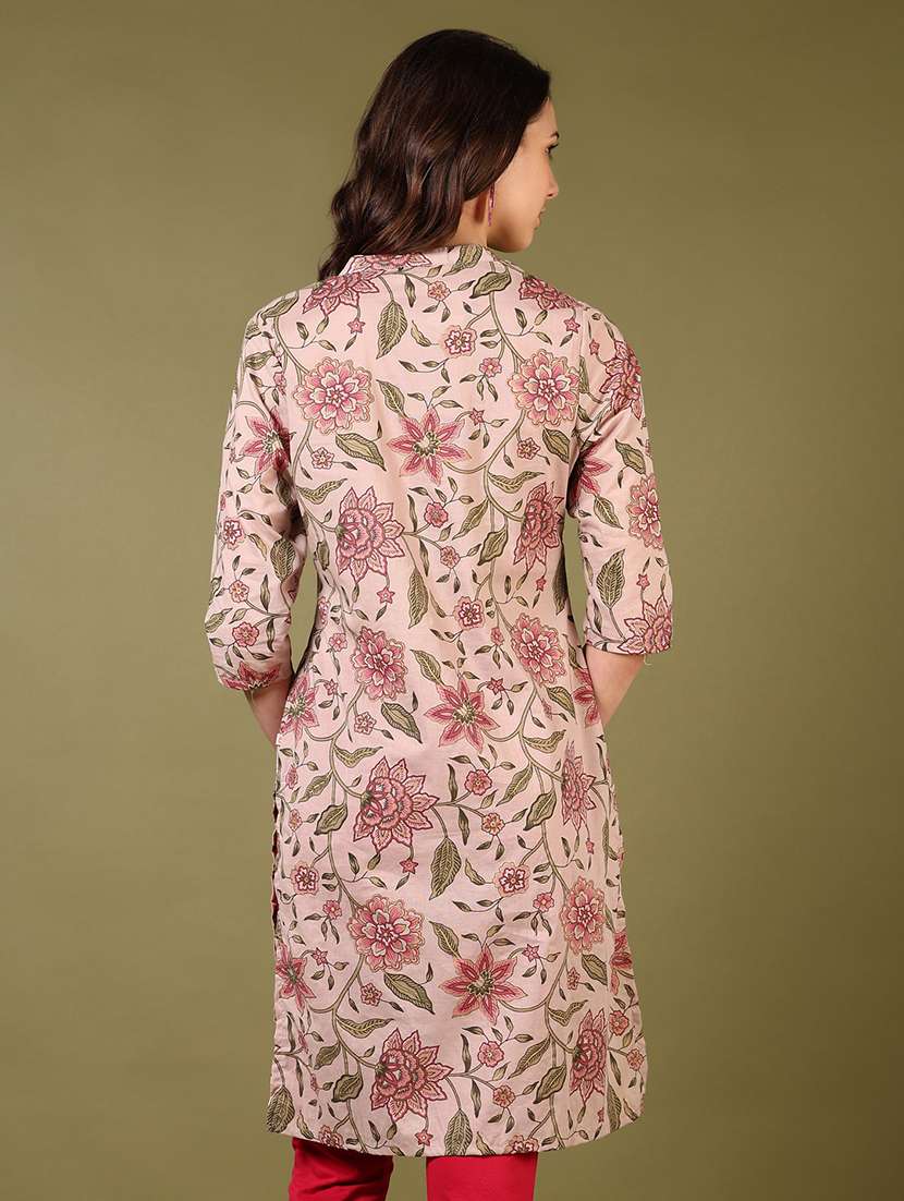 women floral printed three quarter sleeve straight kurta - 22166846 -  Standard Image - 3