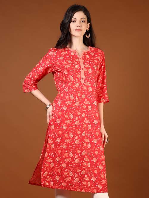 women floral printed three quarter sleeve straight kurta - 22166847 -  Standard Image - 0
