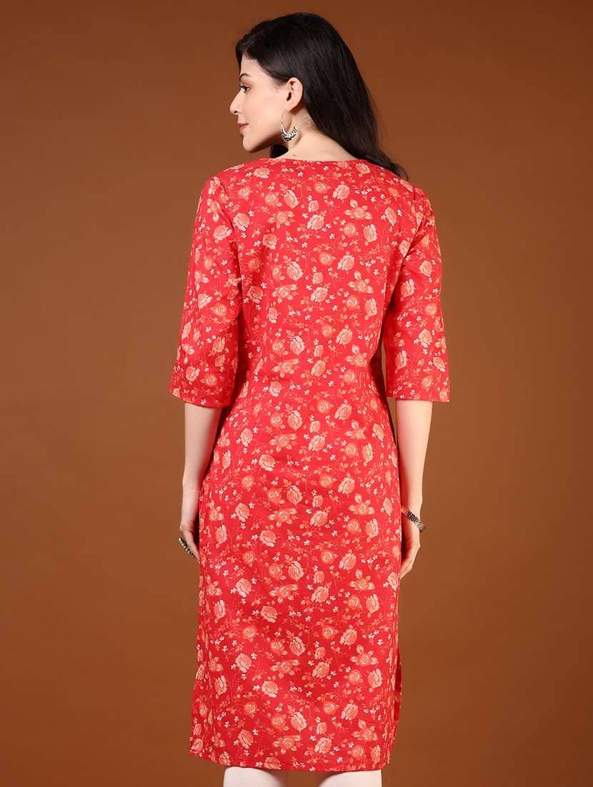 women floral printed three quarter sleeve straight kurta - 22166847 -  Standard Image - 3