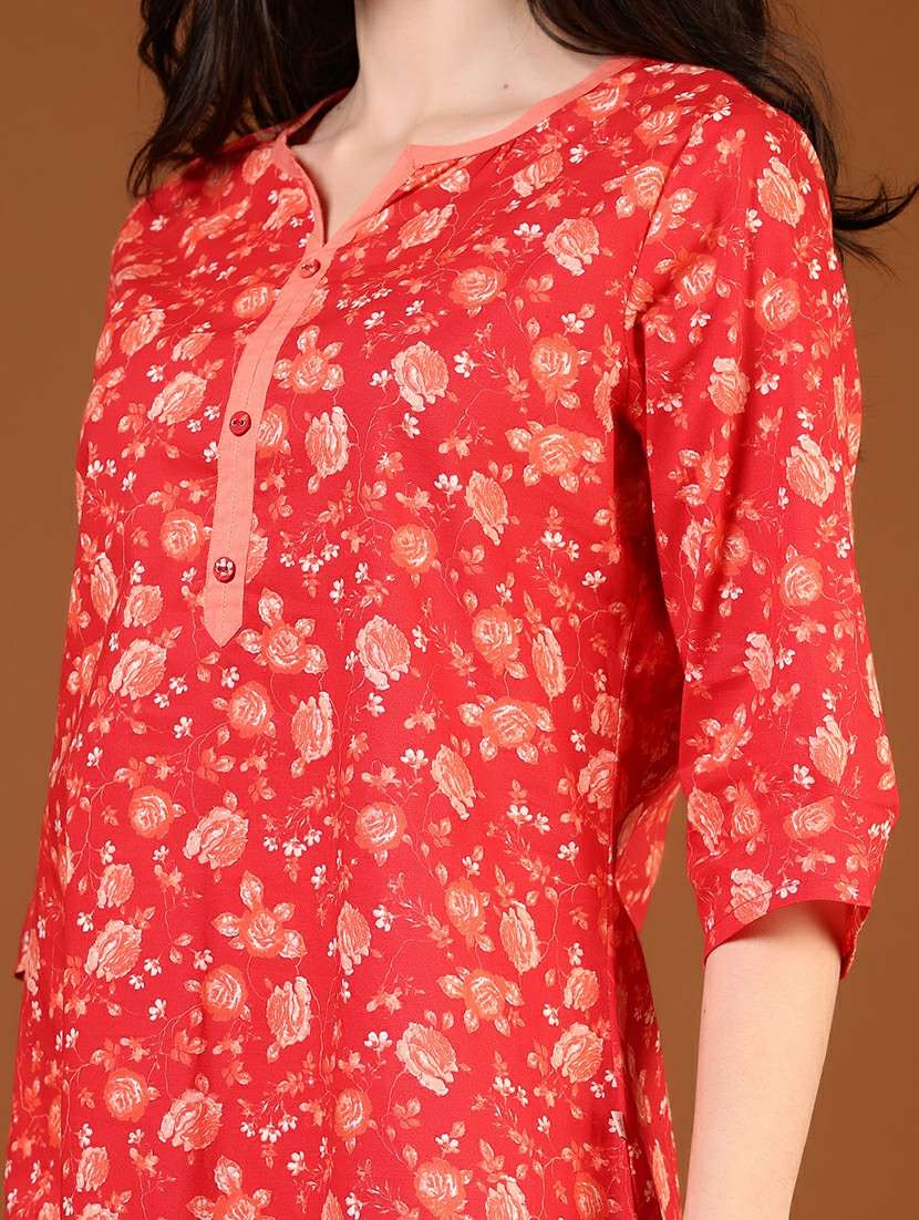 women floral printed three quarter sleeve straight kurta - 22166847 -  Standard Image - 5