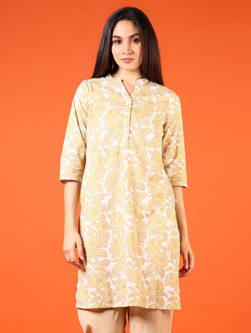 women floral printed three quarter sleeve straight kurta
