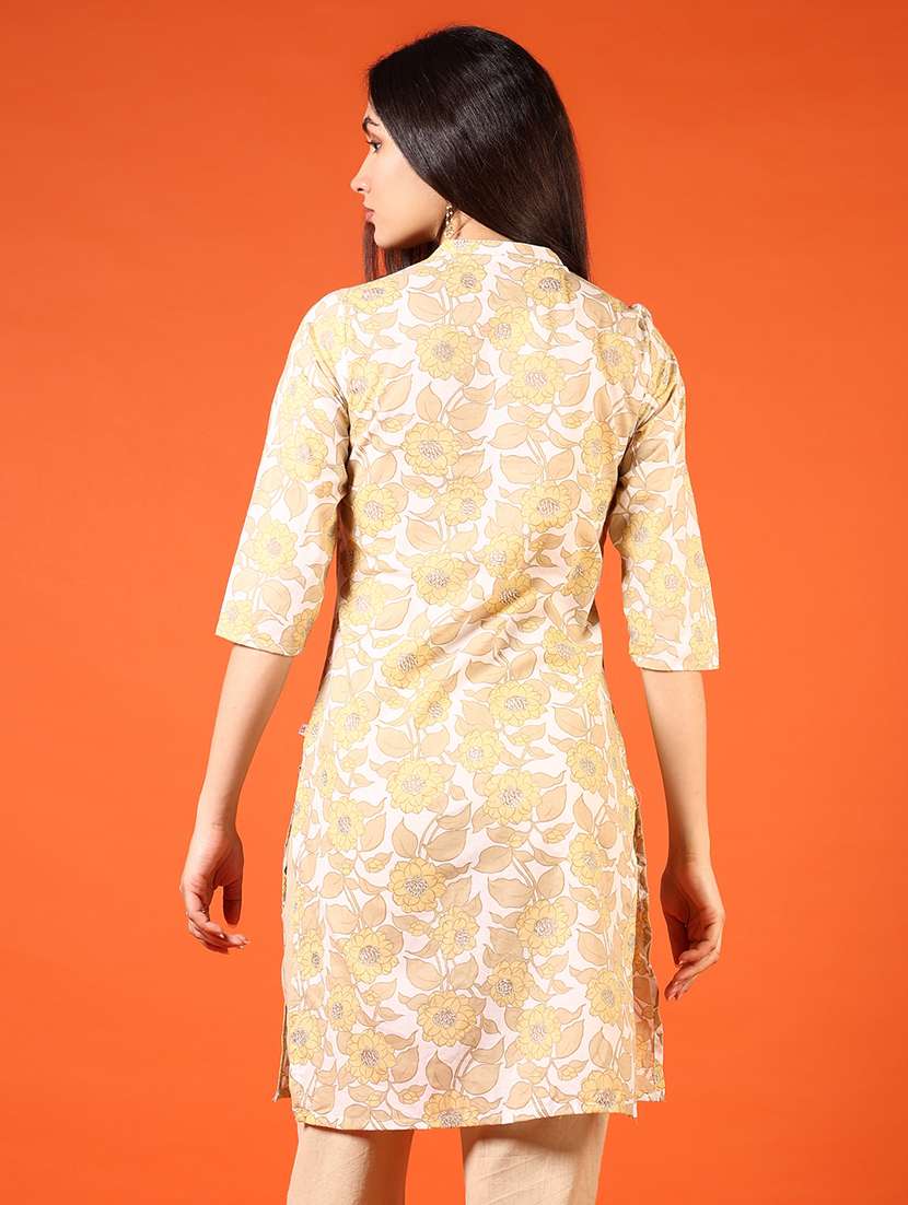 women floral printed three quarter sleeve straight kurta - 22166931 -  Standard Image - 3