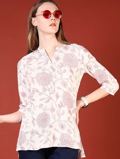 women floral printed three quarter sleeve straight kurti - 22167098 -  Standard Image - 0