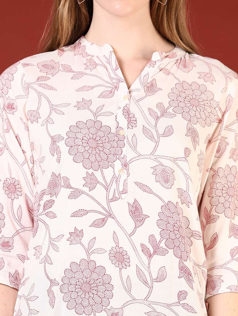 women floral printed three quarter sleeve straight kurti - 22167098 -  Standard Image - 5
