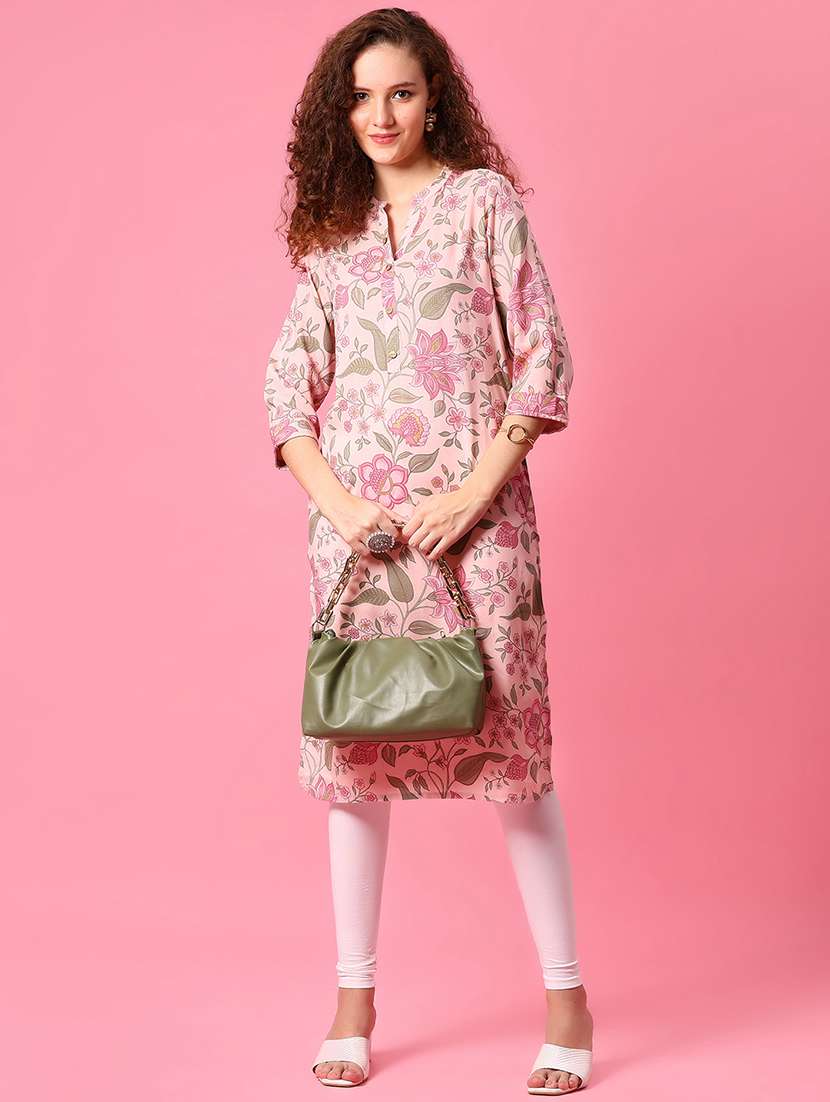 women floral printed three quarter sleeve straight kurta - 22167110 -  Standard Image - 3