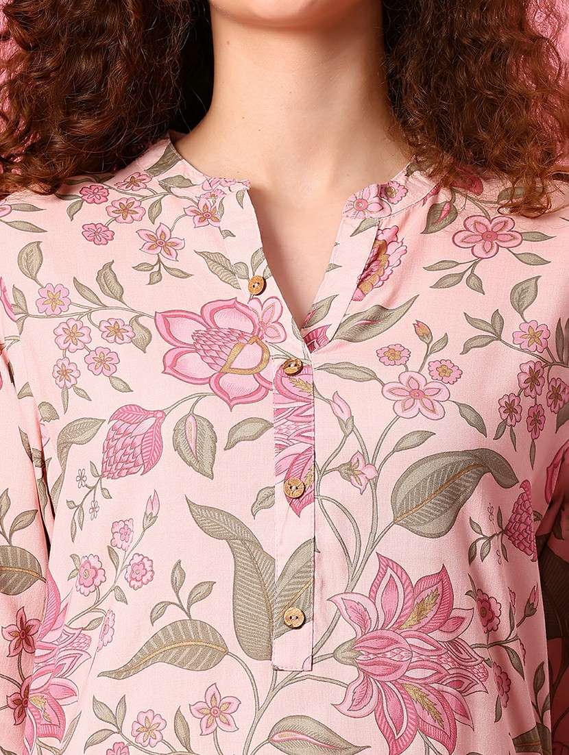women floral printed three quarter sleeve straight kurta - 22167110 -  Standard Image - 5
