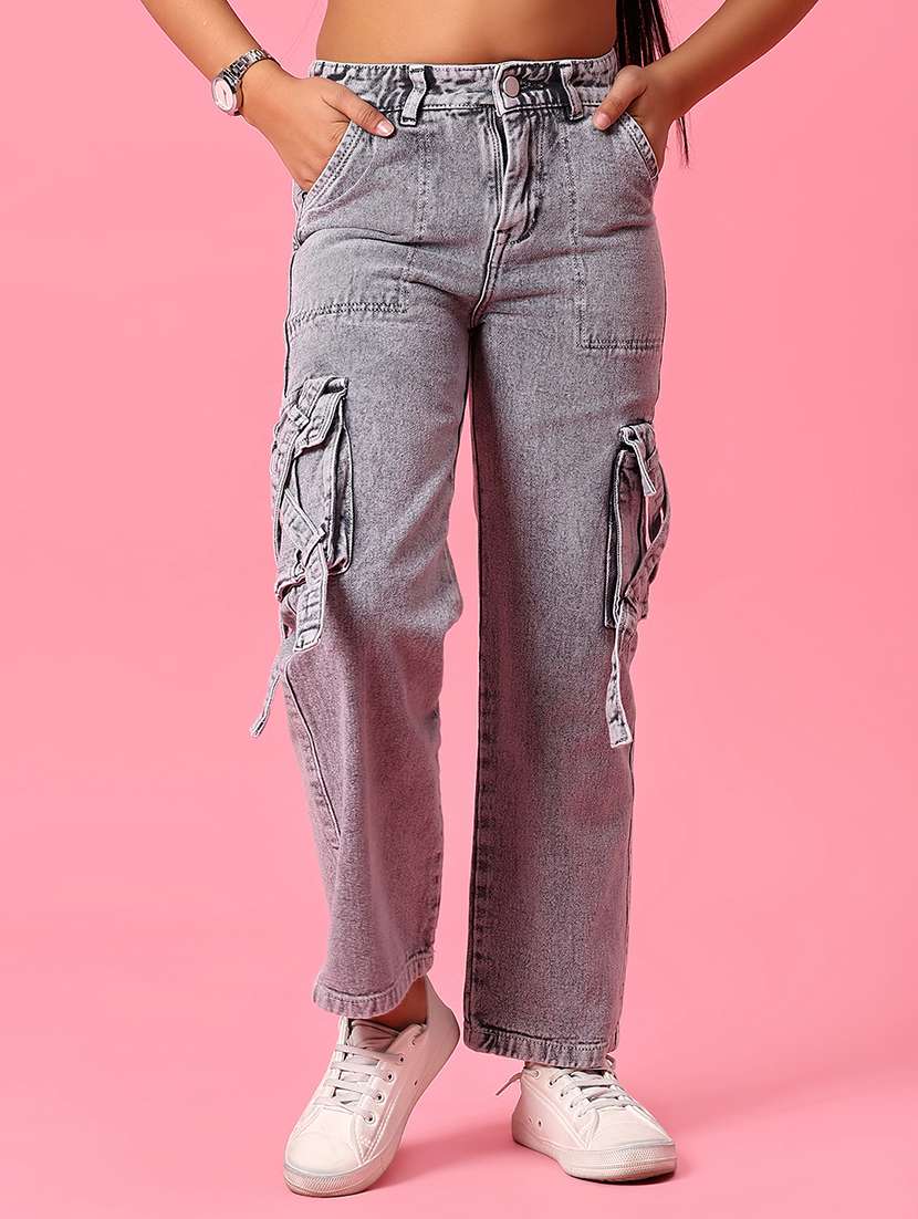 girls plain mid rise regular fit cargo