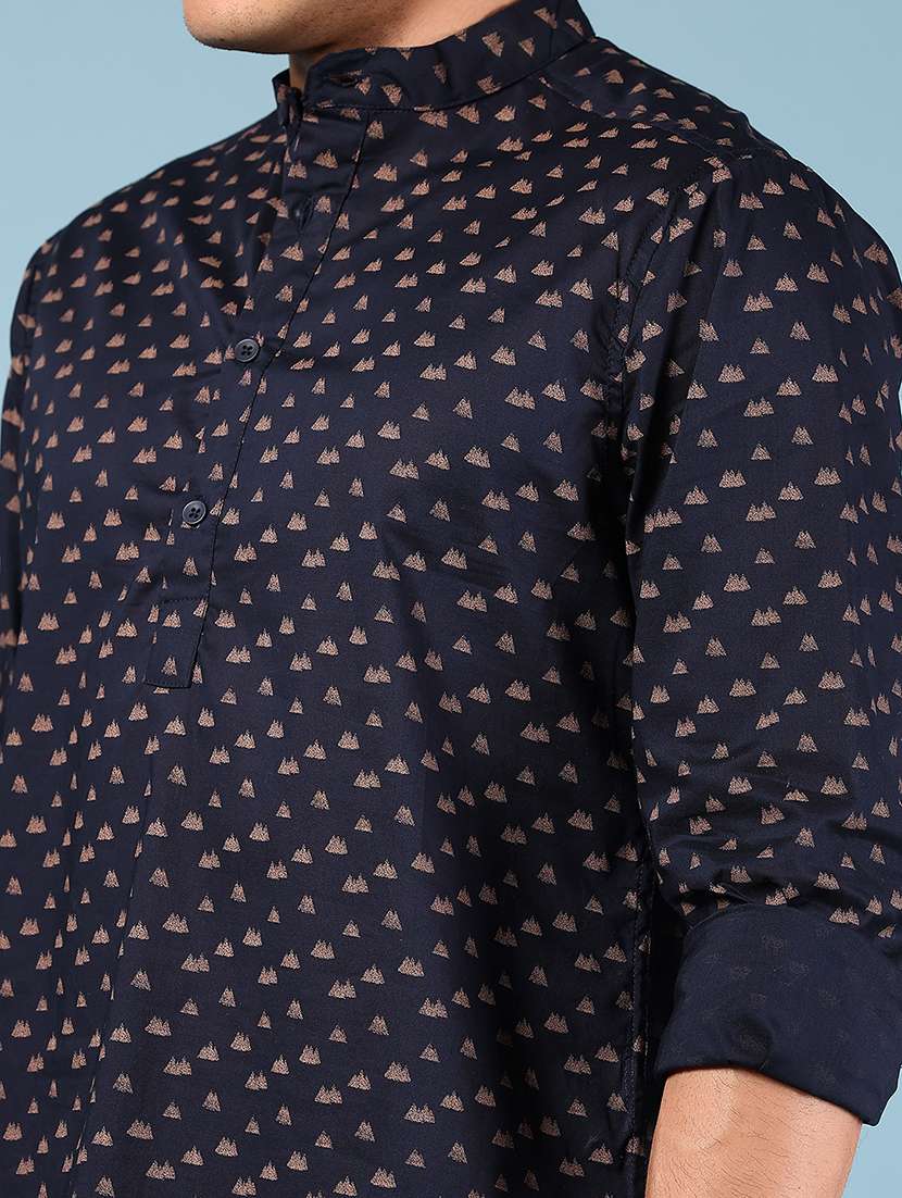 men printed mandarin neck short kurta - 22167146 -  Standard Image - 5