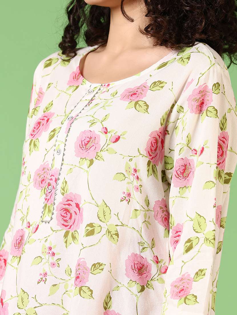 women floral printed three quarter sleeve straight kurta - 22167192 -  Standard Image - 5