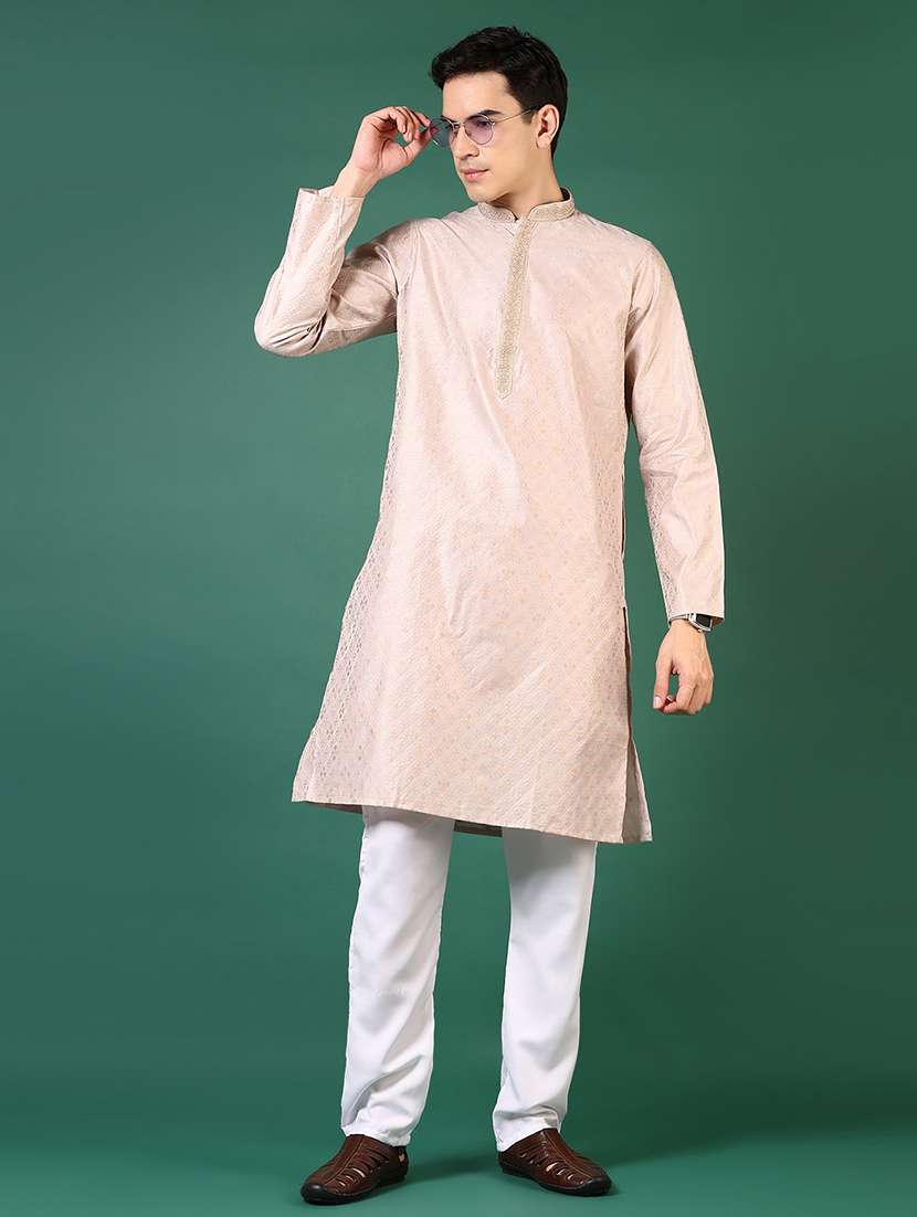 men embroidered long sleeve kurta and pyjama set