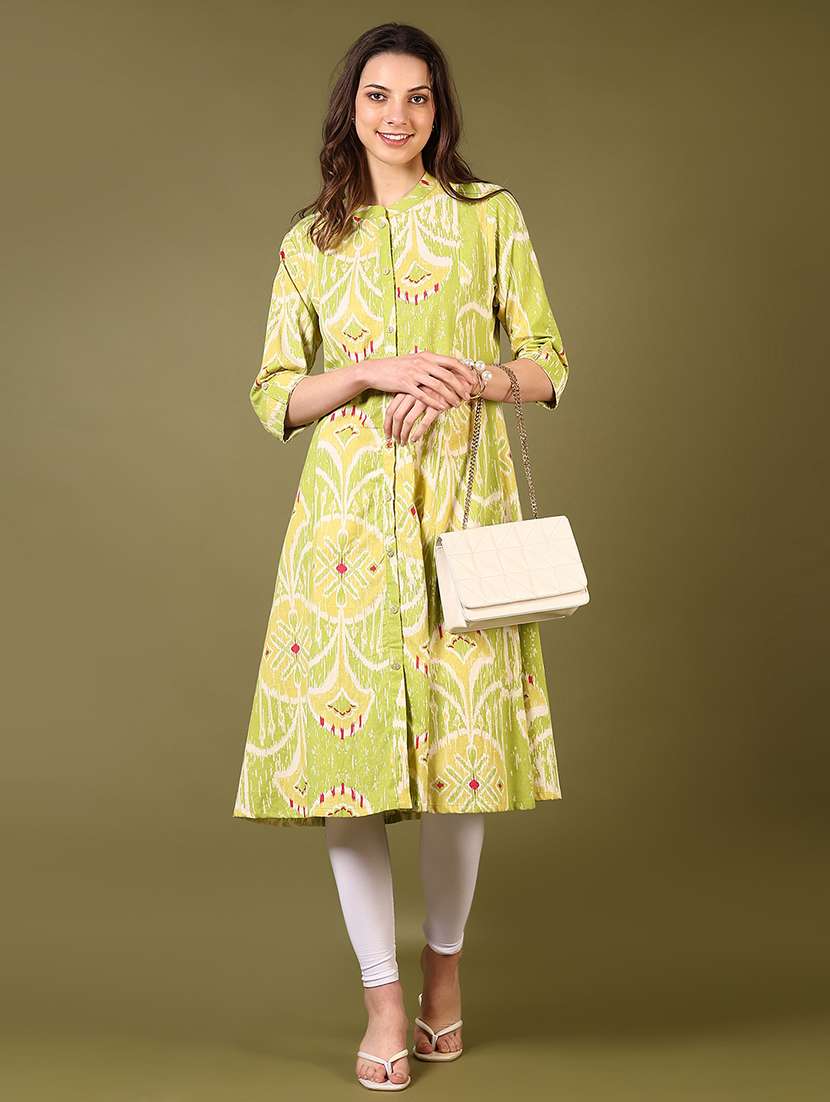 women printed three quarter sleeve a-line kurta - 22167261 -  Standard Image - 3