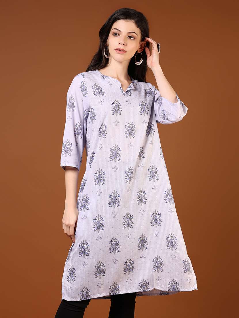 women floral printed three quarter sleeve straight kurta