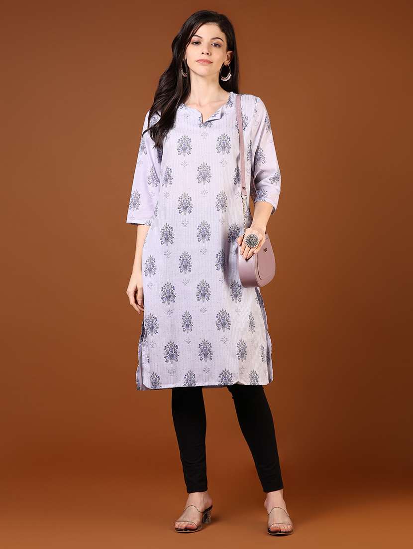 women floral printed three quarter sleeve straight kurta - 22167262 -  Standard Image - 3
