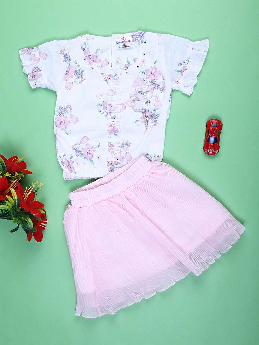 girls floral print skirt & top set co-ord set